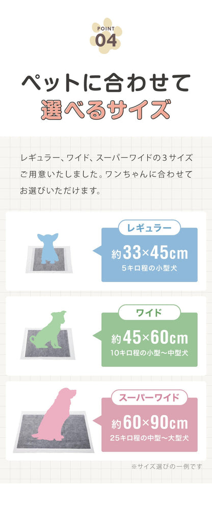 <a href="https://www.qoo10.jp/gmkt.inc/Search/brand.aspx?brandno=134820" target="_blank" class="title_brand" id="btn_brand" title="リコメン堂">リコメン堂</a>ペットシーツ レギュラー 400枚 ワイド 200枚 スーパーワイド 100枚 超厚型 炭入り 大容量 超吸収 消臭 脱臭 抗菌