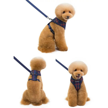 新商品プロモーション，数量限定 多数犬 ハーネス リード付 ペット 服 タータンチェック ウェアハーネス 胴輪 キャット ドッグ メッシュ チェック多数犬 ハーネス