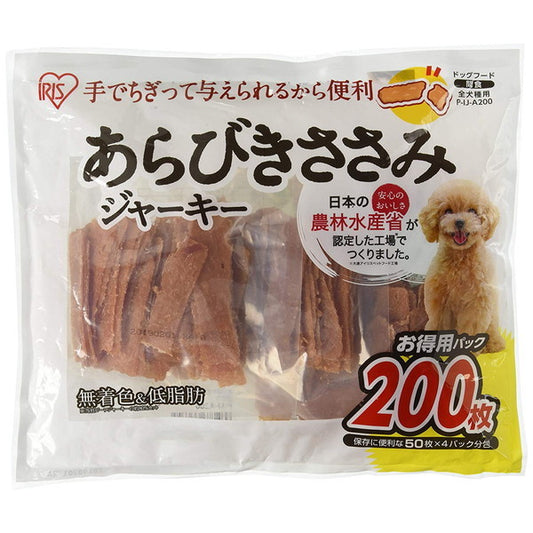 <a href="https://www.qoo10.jp/gmkt.inc/Search/brand.aspx?brandno=49458" target="_blank" class="title_brand" id="btn_brand" title="アイリスオーヤマ">アイリスオーヤマ</a>P-IJ-A200 あらびきささみジャーキー 200枚 メーカー直送