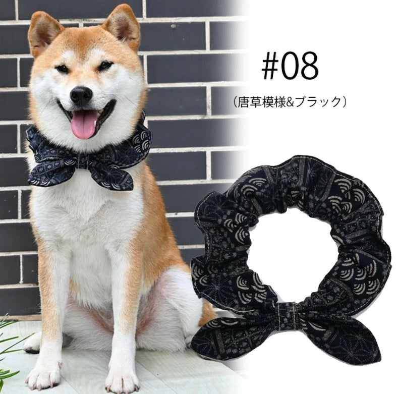 人気商品 ペットグッズ 犬 唐草模様 アクセサリー リボン風 首に通すだけの手軽しゃれ！犬猫兼用 スカーフ 首輪 犬用 猫用 小型犬 中型犬 和柄 ネック バンダナ 風呂敷首巻 かわいい ペットグッズ