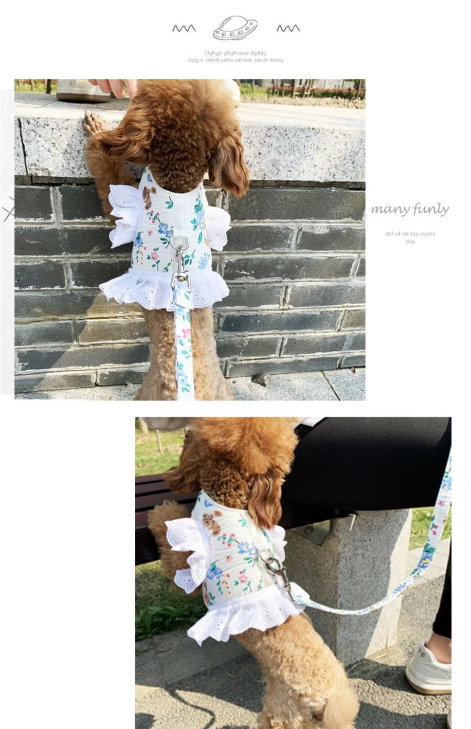 犬猫牽引ロープお姫様風通気ロープ小型犬かわいい子犬ペット胸帯猫服