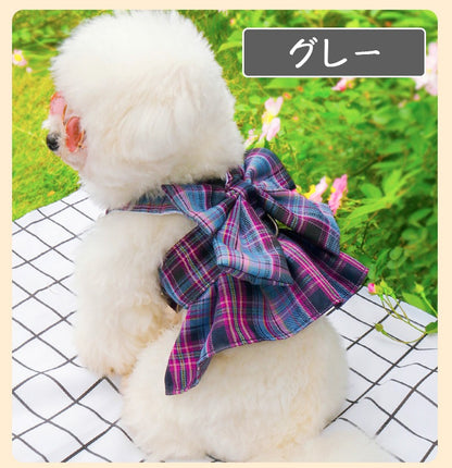犬服 ハーネス カラー6色 かわいい おしゃれ JK服デザイン 犬服 ハーネス 一体型 リード チェック柄 軽量 調整可能 着やすい 散歩 子犬 猫用ペット用品 首輪 小動物用 落ちない