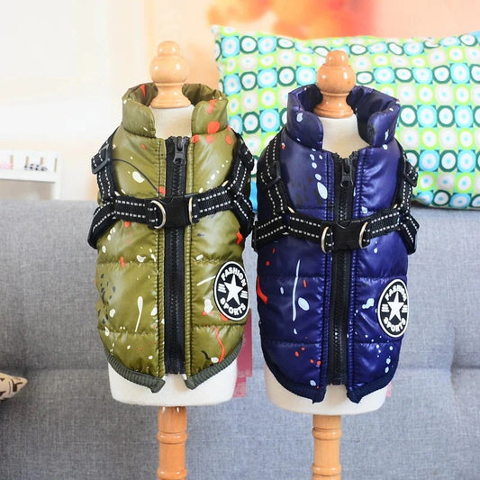 新作登場 ペットベスト ダウン風ベスト ドッグウェア 犬用アウター ペット服とハーネス一体 コート 中綿 秋冬服 小型犬 中型犬 ジップアップ 防寒 温かい 犬猫用