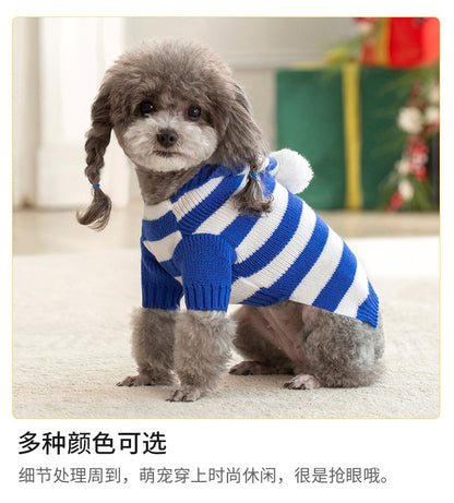 人气新作ホット冬ペット セーター クリスマス小型および中型犬ストライプ フード付きセーター ニット ペット服