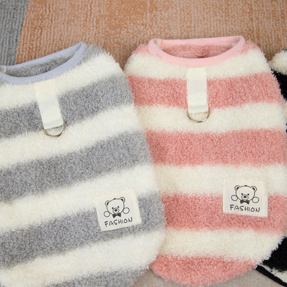 本日の限定商品犬の服ペット服小型犬や猫が着ることができる秋と冬の暖かく快適な大きなストライプフリースのベスト