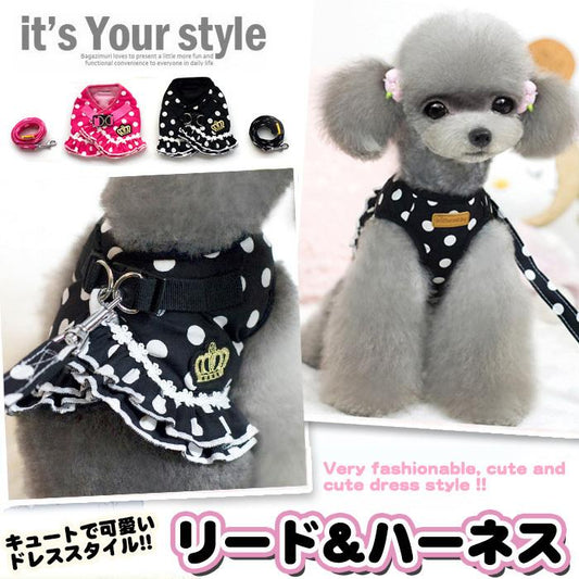 犬 胴輪 キャット ワンピース ハーネス 水玉 ウェアハーネス リード ドレス ペット 付 服 ドッグ
