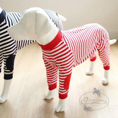 工ガ割-大型犬向け 犬服 ドッグウェア つなぎ カバーオール 背面ジッパータイプ ボーダーロンパース つなぎ パジャマ 抜け毛防止 部屋着 ペット服