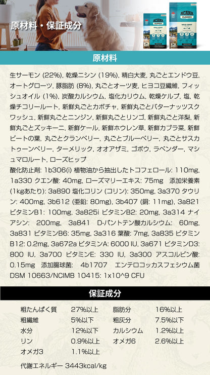 <a href="https://www.qoo10.jp/gmkt.inc/Search/brand.aspx?brandno=123886" target="_blank" class="title_brand" id="btn_brand" title="ACANA(PET)">ACANA(PET)</a>クラシック ワイルドコーストレシピ 2kg ドッグフード