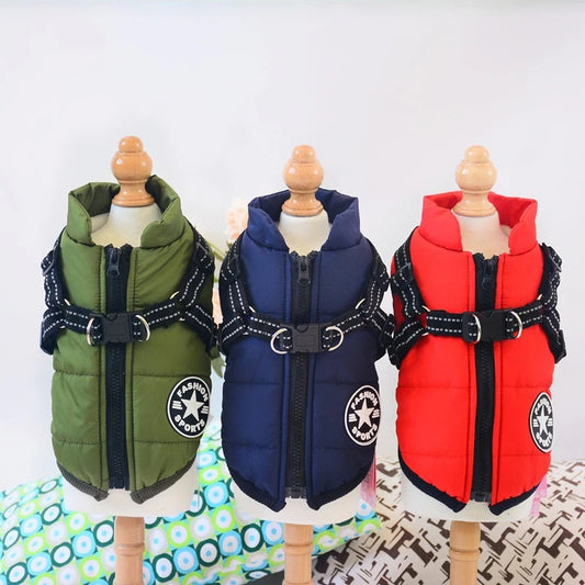 犬 服 犬の服 犬用ベスト ダウン風ベスト 犬用アウター ペット服 ハーネス一体 ドッグウェア 中綿 冬服 小型犬 中型犬 ジップアップ 防寒 温かい