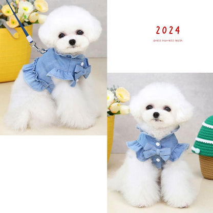 夏 ハーネス 犬服ワンピース 犬 犬用ハーネス 春 犬服 春夏ドレス デニム ワンピース おしゃれ リボン 犬ハーネス 犬用ハーネス 小型犬 犬のハーネス 犬 服