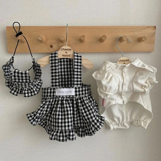 人气新作犬 洋服 犬シャツビブドレスセット 犬猫服 テディビーベア ヨークシャー 小中型犬 服 快適 ペット用品 犬用品 ペアルック 散歩 小型犬ドレスペット服