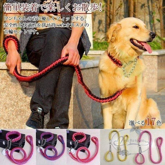 リードと首輪セット 首輪セット リードセット 首輪 小型犬 中型犬 大型犬 犬 首輪 犬用 リード 散歩 お出かけ ドック用品 リード長さ1.2メートル
