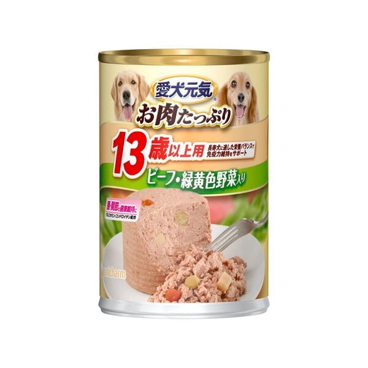 <a href="https://www.qoo10.jp/gmkt.inc/Search/brand.aspx?brandno=18151" target="_blank" class="title_brand" id="btn_brand" title="ユニ・チャーム">ユニ・チャーム</a>愛犬元気 缶13歳以上用ビーフ緑黄色野菜入り 375g