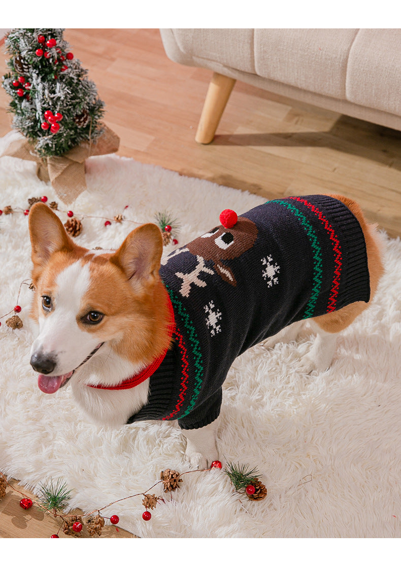 ペット服 新しいクリスマスエルクセーターマフラーセットペット服