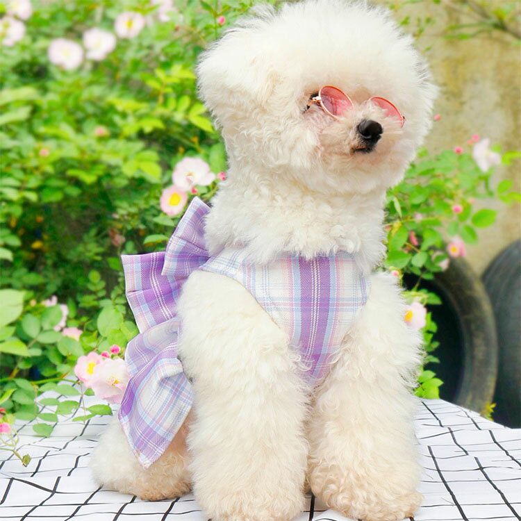 犬服 春 夏 ハーネス チェック柄 制服 JK ワンピース 2点セット 可愛い ドッグウエア 小型犬 中型犬 着脱簡単 引っ張り防止 おしゃれ リード付き お散歩 お出かけ メッシュ 胴輪 ウェアハー