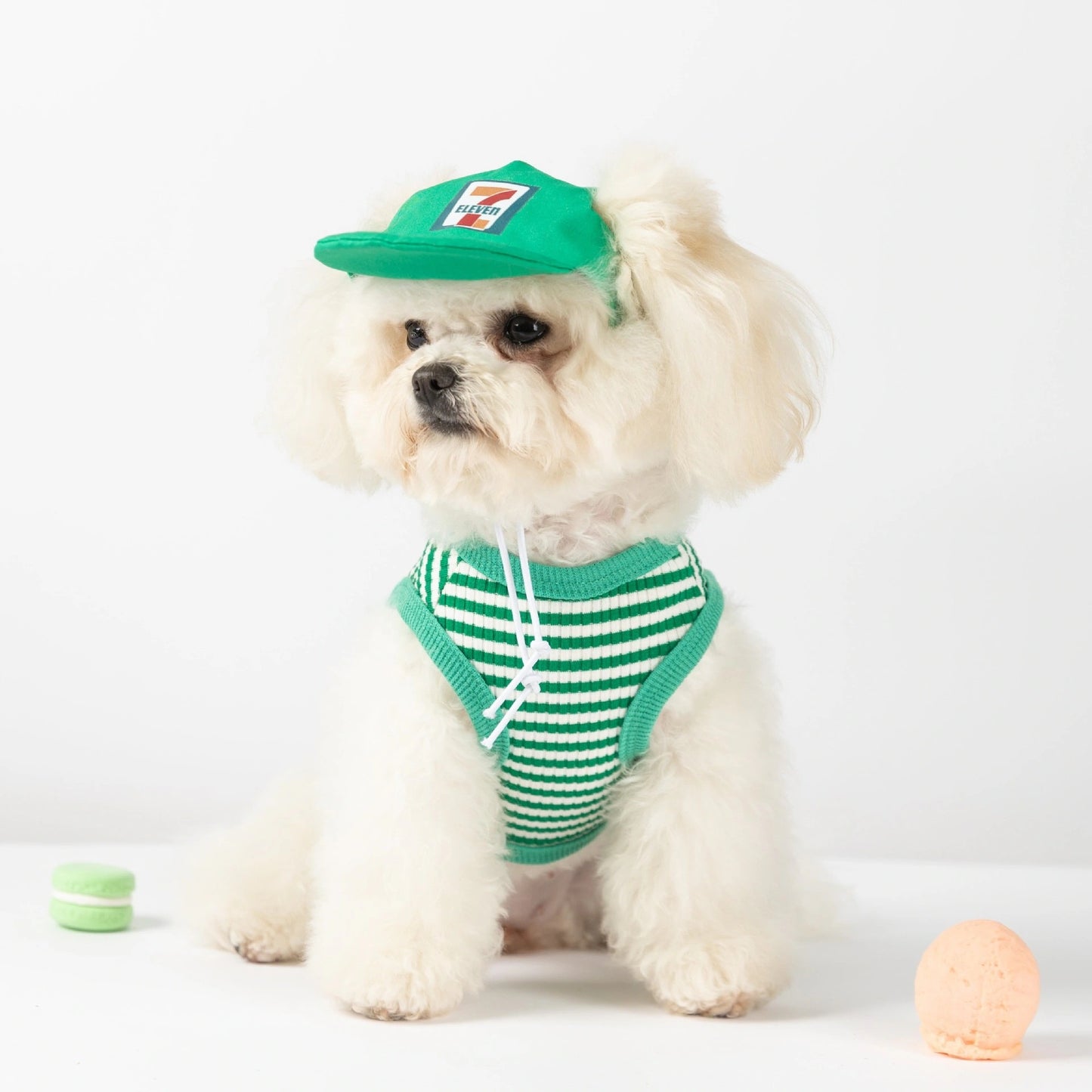 犬 洋服 春夏犬服ボーダーベスト帽子リードスリング小型犬猫ペット服