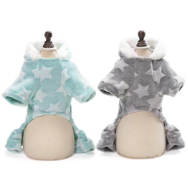 [赤字販売*3日間発送]ドッグウェア 犬服 カバーオール パーカー 星柄 フード付き つなぎ ロンパース パジャマ 星模様 スター 部屋着 オールインワン 冬 冬用
