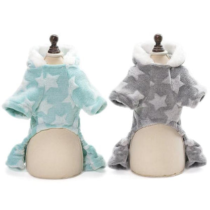 [赤字販売*3日間発送]ドッグウェア 犬服 カバーオール パーカー 星柄 フード付き つなぎ ロンパース パジャマ 星模様 スター 部屋着 オールインワン 冬 冬用