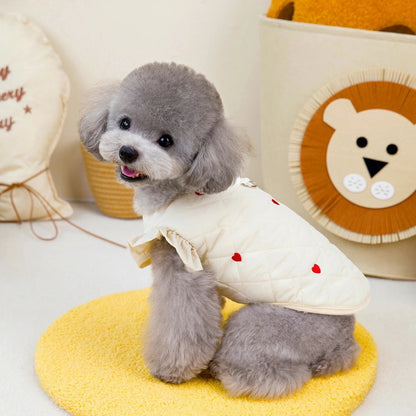 犬の服ペットの服小型犬や猫が着ることができる秋と冬の暖かく快適な愛のハートのフライスリーブコットンベスト