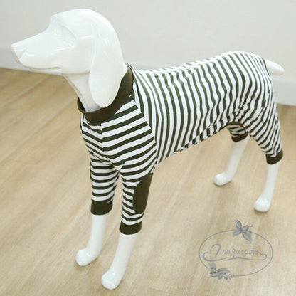 工ガ割-大型犬向け 犬服 ドッグウェア つなぎ カバーオール 背面ジッパータイプ ボーダーロンパース つなぎ パジャマ 抜け毛防止 部屋着 ペット服