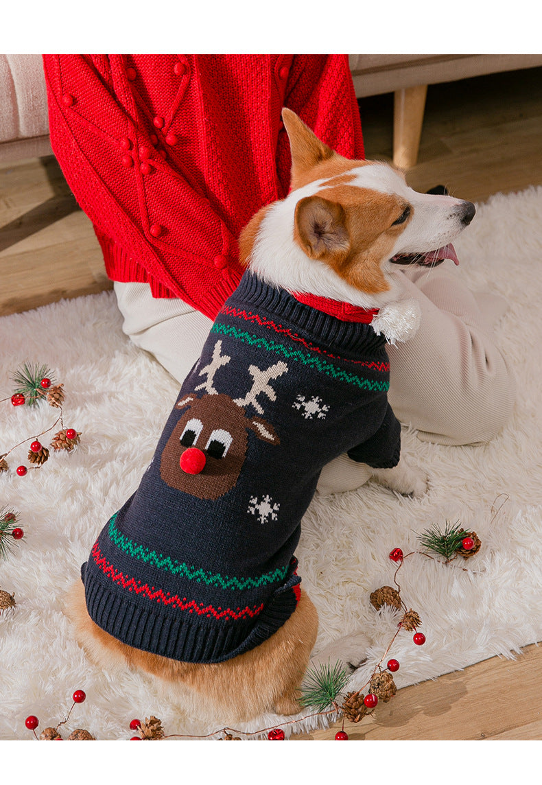 ペット服 新しいクリスマスエルクセーターマフラーセットペット服