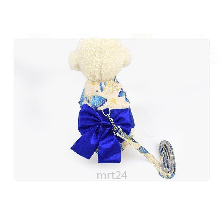 ドッグウェア 犬服 リード付き 着物風 和服風 和風 花柄 桜 薔薇 蝶 チョウ リボン帯 レトロ