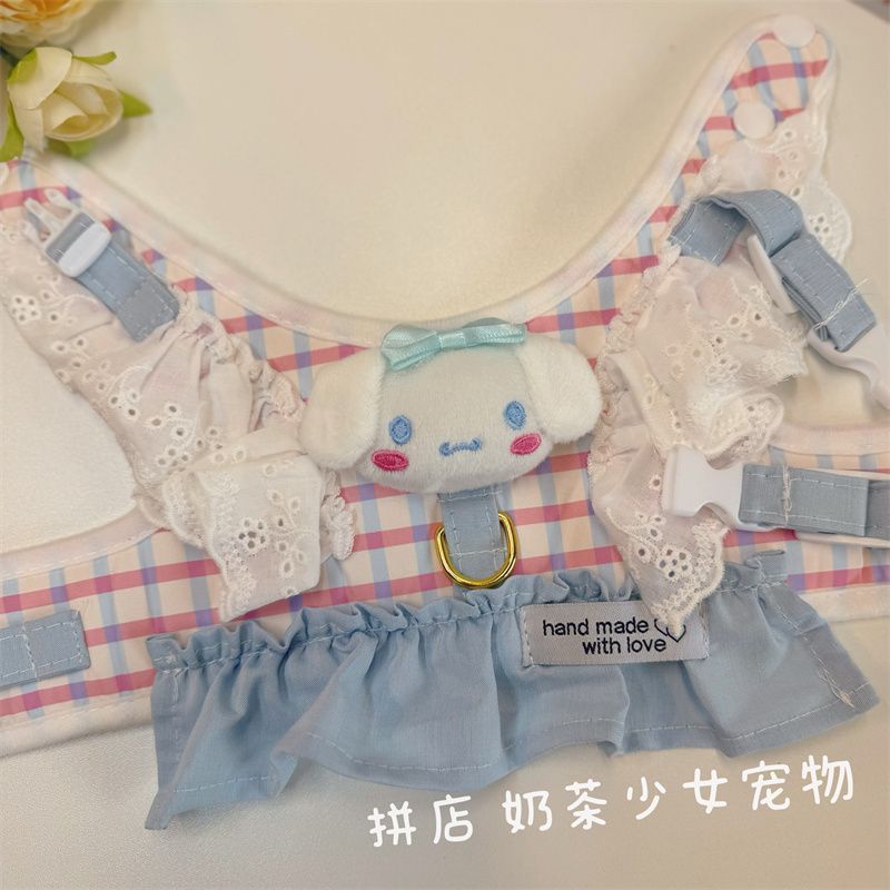 メガ割かわいいウサギ猫胸ストラップカラー格子犬牽引ロープ少女心ペット外出ロープ