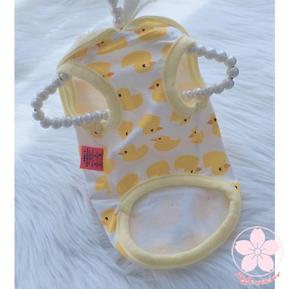 万能流行感 ペット 服 安い犬 春 夏 秋 アヒル 柄 タンクトップ かわいい 可愛い ハイブランド 猫 ドッグウェア