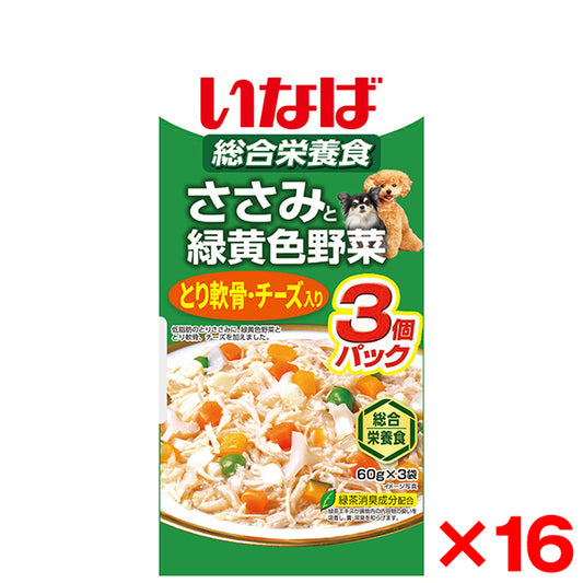 <a href="https://www.qoo10.jp/gmkt.inc/Search/brand.aspx?brandno=77771" target="_blank" class="title_brand" id="btn_brand" title="いなばペットフード">いなばペットフード</a>16個セット いなば ささみと緑黄色野菜 とり軟骨チーズ入り 60g×3