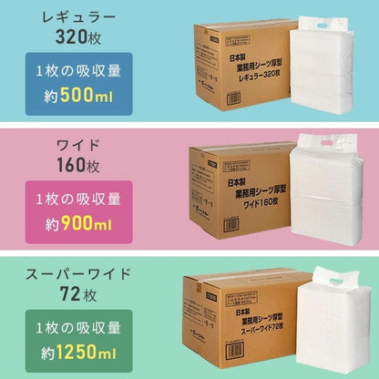 ペットシーツ 厚型 日本製高分子 業務用 レギュラー320枚/ワイド160枚/スーパーワイド72枚 319080/319081/319096