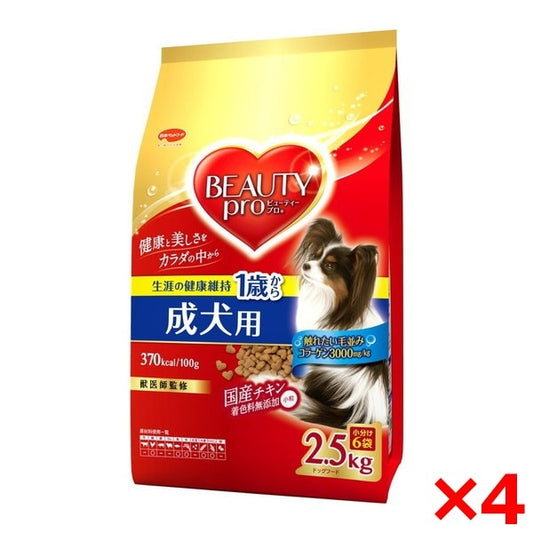 <a href="https://www.qoo10.jp/gmkt.inc/Search/brand.aspx?brandno=77808" target="_blank" class="title_brand" id="btn_brand" title="ビューティープロ">ビューティープロ</a>【4個セット】日本ペットフード ビューティープロ ドッグ 成犬用 1歳から 2.5kg