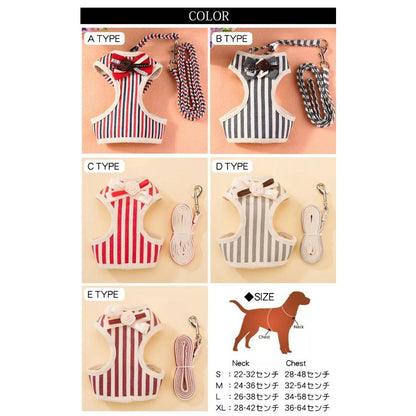 新商品プロモーション，数量限定 犬 猫 ハーネス リード付 ペット 服 リボン ストライプ 胴輪 キャット ドッグ メッシュ犬 猫