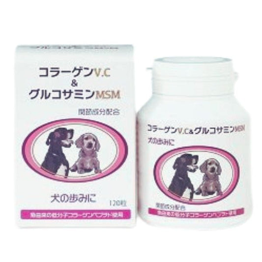 犬の歩みに「コラーゲンV.C&グルコサミンMSM」500mg×120粒 犬サプリメント 関節 軟骨成分 コンドロイチン プロテオグリカン 高齢 犬サプリ ペットサプリ