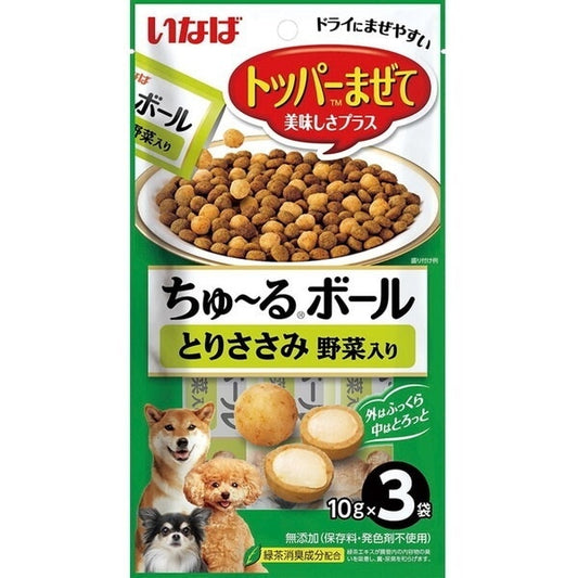 <a href="https://www.qoo10.jp/gmkt.inc/Search/brand.aspx?brandno=77771" target="_blank" class="title_brand" id="btn_brand" title="いなばペットフード">いなばペットフード</a>いなば ちゅ～るボール とりささみ 野菜入り 10g×3袋