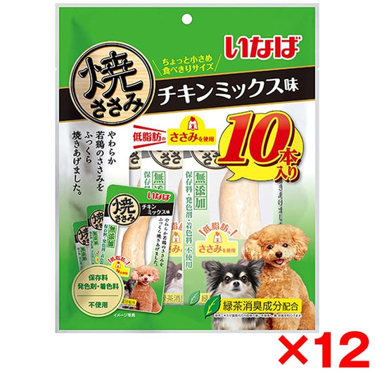 <a href="https://www.qoo10.jp/gmkt.inc/Search/brand.aspx?brandno=77771" target="_blank" class="title_brand" id="btn_brand" title="いなばペットフード">いなばペットフード</a>12個セット いなば 焼ささみ チキンミックス味 10本入り