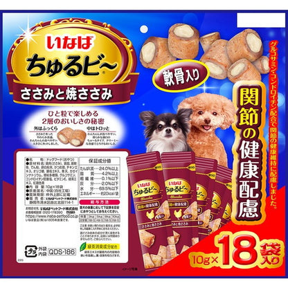 <a href="https://www.qoo10.jp/gmkt.inc/Search/brand.aspx?brandno=77771" target="_blank" class="title_brand" id="btn_brand" title="いなばペットフード">いなばペットフード</a>いなば ちゅるビ ささみと焼ささみ 軟骨入り 関節の健康配慮 10g18袋