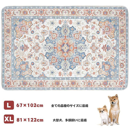 【即納】ULIGOTA洗える ペットシーツ 犬 猫用 洗えるペットマット おしっこマット ペットマット エスニック柄 下敷きマット 洗える 速乾 繰り返し使える（102×67cm ベージュ）