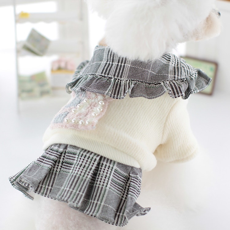 犬服ペット犬冬カレッジスタイルスーツ猫スカートテディビションプードル冬服新品！