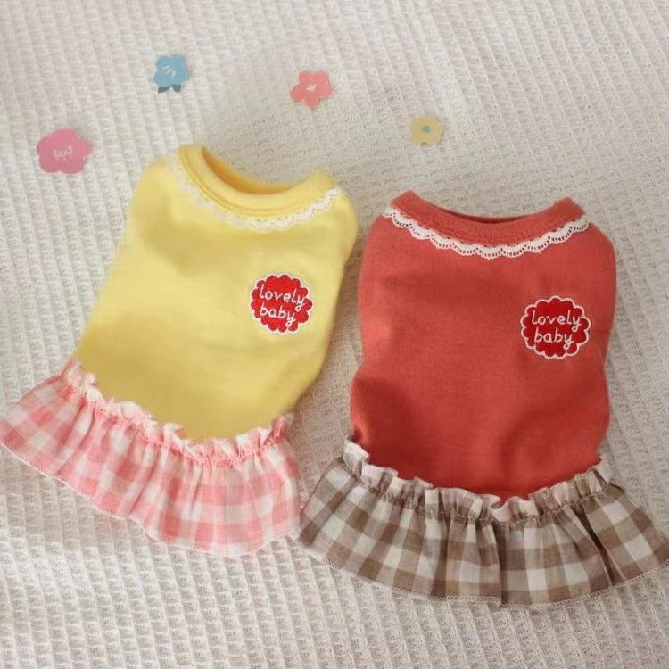 大人気 上品 ペット服 安い 犬 春 夏 秋 チェック タンクトップ ワンピース かわいい 可愛い ハイブランド 猫 ドッグウェア