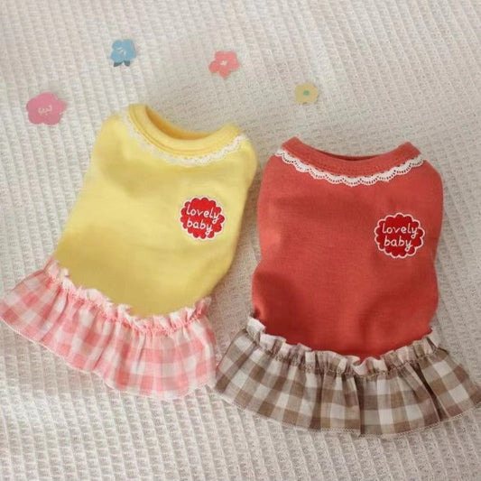 大人気 上品 ペット服 安い 犬 春 夏 秋 チェック タンクトップ ワンピース かわいい 可愛い ハイブランド 猫 ドッグウェア