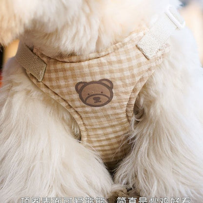 犬の韓国のかわいい熊のシリーズの胸のペットのテディは熊より外に出て胸の帯の牽引縄を持ちます