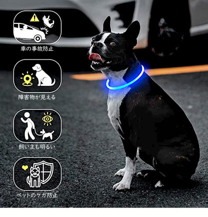 USB充電式の光る首輪 子犬 中型犬 お散歩にぴったり 発光 LED首輪