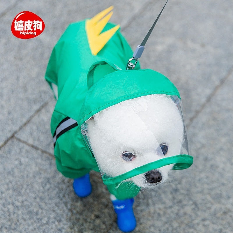 ペット服 牽引可能な子犬のレインコート防水ペット雨の日の服