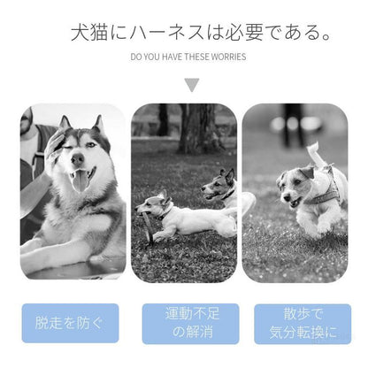 新商品プロモーション，数量限定 犬猫用胸当て＆ハーネス＆リードセット ペット胸当てリード 犬猫用品 ペットグッズ 犬猫リード 胴輪 引きひも チェック柄JK制服 通気性 抜け犬猫用胸当て＆ハーネス