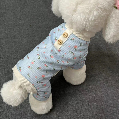 [犬 服]犬 洋服 ins人気商品 ペット花柄4本足の服小型犬春夏秋犬ホーム底上げ寝間着