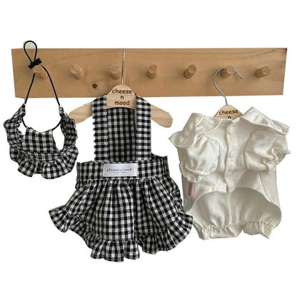 人气新作犬 洋服 犬シャツビブドレスセット 犬猫服 テディビーベア ヨークシャー 小中型犬 服 快適 ペット用品 犬用品 ペアルック 散歩 小型犬ドレスペット服