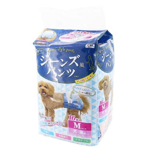<a href="https://www.qoo10.jp/gmkt.inc/Search/brand.aspx?brandno=25753" target="_blank" class="title_brand" id="btn_brand" title="ドギーマン">ドギーマン</a>ジーンズ風パンツ M 16枚 [犬猫用マナーパンツ]