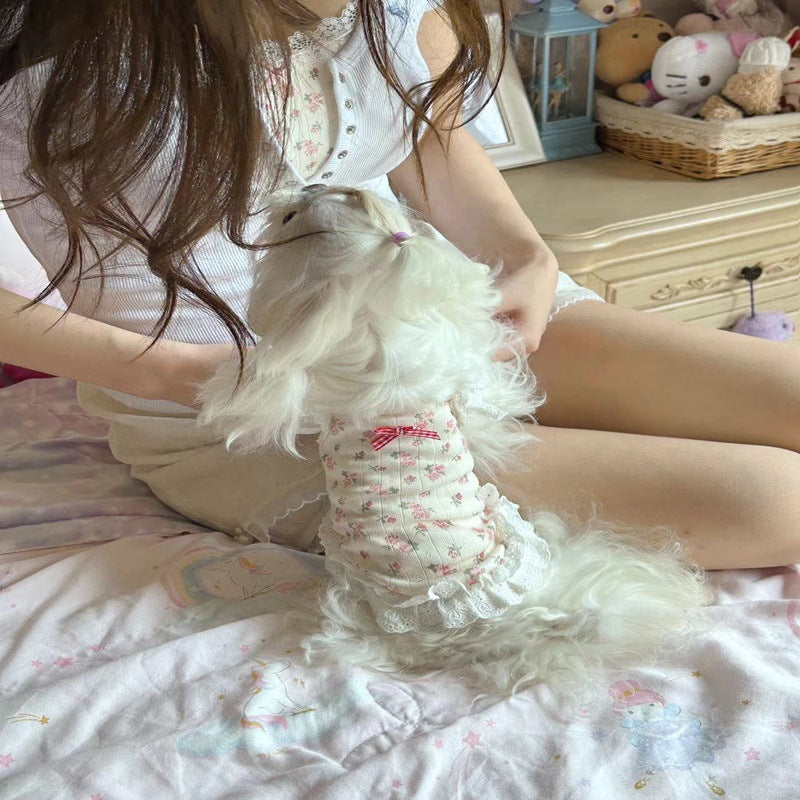 [犬 服]犬 洋服 ins人気商品 ペット服春夏新作レースホルターショート犬猫ホームウェア