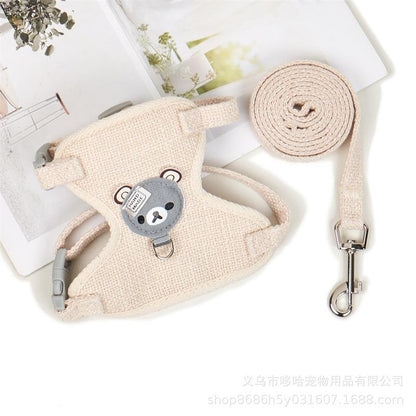 新商品プロモーション，数量限定 ペット用品 ハーネスとリード２点セット 犬用 猫用 犬猫兼用 全６色 素材ポリエステル綿混紡 麻　リード長さ110cmリード幅Sサイズ1cm Mサイズ1ペット用品 ハ