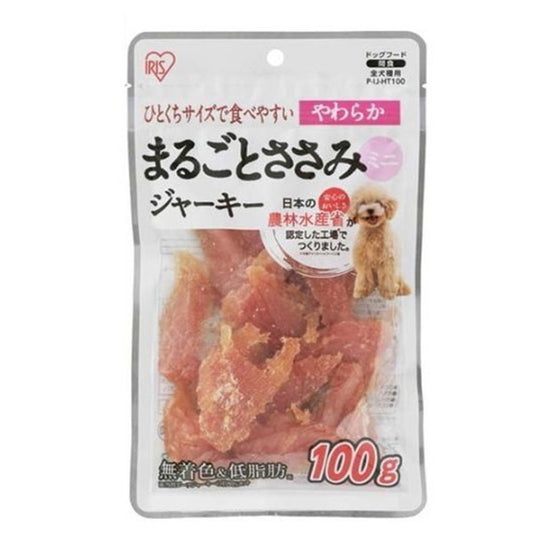<a href="https://www.qoo10.jp/gmkt.inc/Search/brand.aspx?brandno=49458" target="_blank" class="title_brand" id="btn_brand" title="アイリスオーヤマ">アイリスオーヤマ</a>P-IJ-HT100 まるごとささみジャーキー やわらかミニ 100g